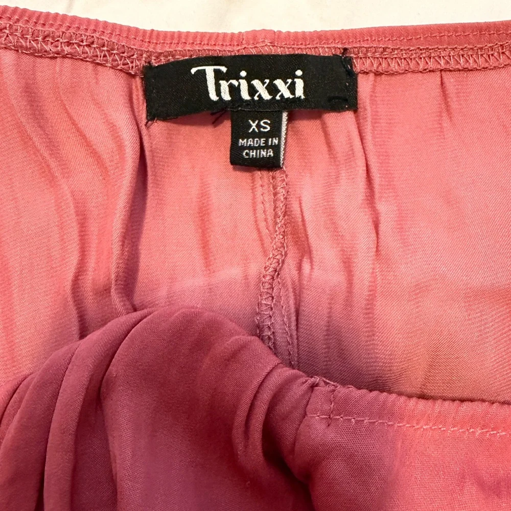 Trixxi Dusty Rose Silk Maxi Dress XS Puff Sleeve Elegant Formal